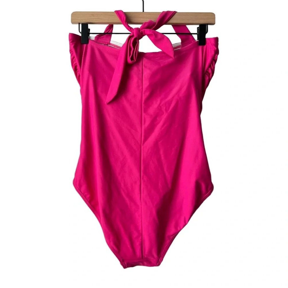 Melissa Odabash Sea  Magenta Pink Halterneck‎ Ruched One Piece Swimsuit Size 14